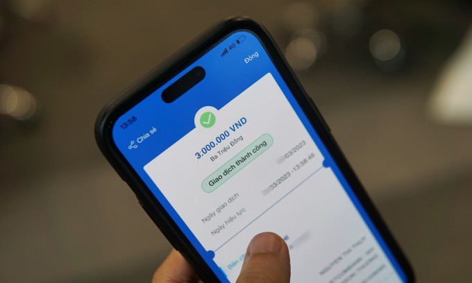 Giao diện chuyển tiền thành công trên điện thoại. Ảnh: Lưu Quý