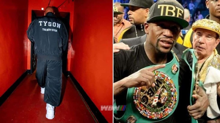 Mike Tyson (trái) dùng danh xưng mà Mayweather đã đăng kí bản quyền