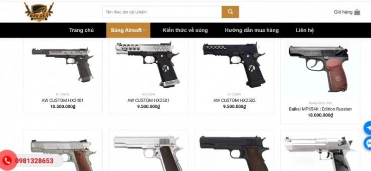 Một số hình ảnh, thông tin trên trang&nbsp;web https://baodenairsoft.com.