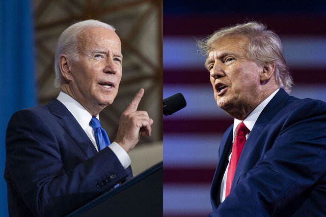 Tổng thống Joe Biden và cựu Tổng thống Donald Trump cùng vận động tranh cử tại bang chiến địa Georgia vào ngày 9-3. Ảnh: Bloomberg