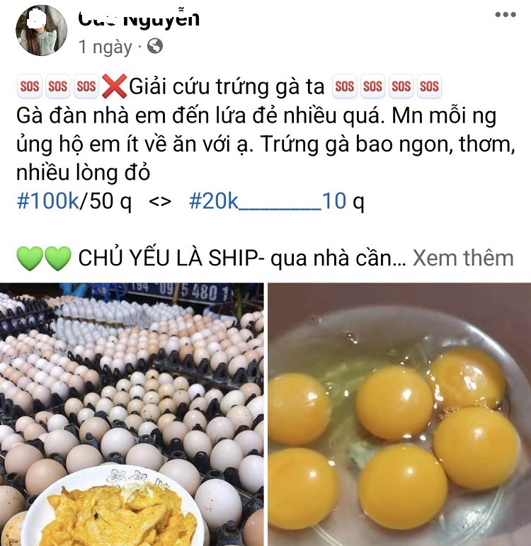 Trứng gà được bán trên các chợ online. (Ảnh chụp màn hình).