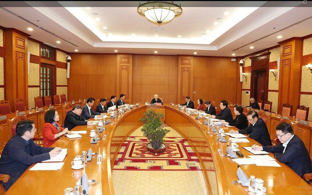 Tổng Bí thư Nguyễn Phú Trọng chủ trì phiên họp đầu tiên của Tiểu ban Nhân sự Đại hội XIV của Đảng. Ảnh: TTXVN