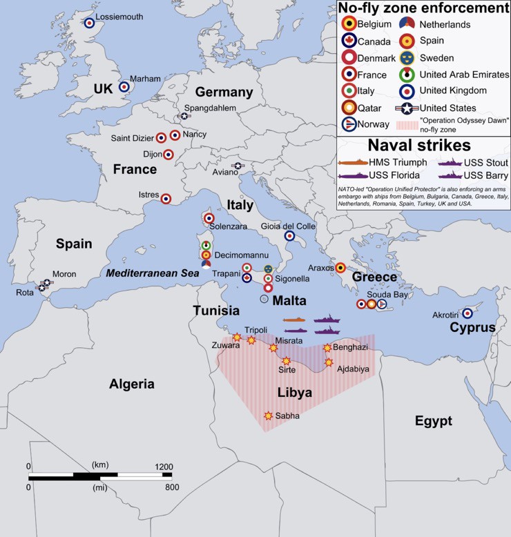Các quốc gia thành viên NATO và đối tác&nbsp;tham gia lập vùng cấm bay ở Libya.