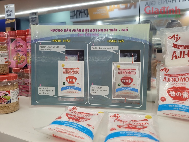 Bảng kê một số điểm nhận diện hàng thật (bên trái) với hàng giả (bên phải).