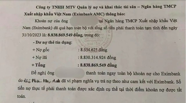 Thông báo của Eximbank AMC gửi tới khách hàng