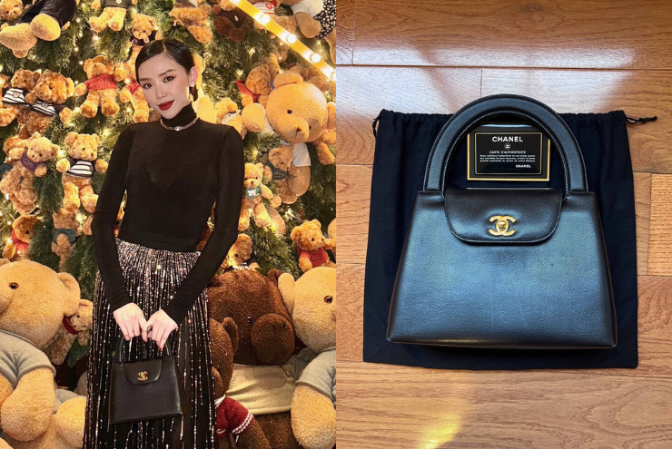 Tham dự đám cưới của Diễm My 9X, Tóc Tiên diện chiếc túi&nbsp;Chanel Vintage Black Caviar CC Top, có giá khoảng 208 triệu đồng.