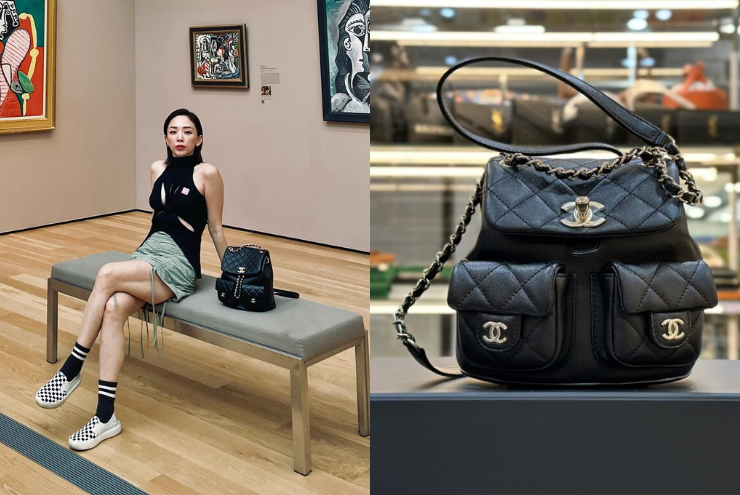 Chanel là một trong những thương hiệu được Tóc Tiên ưa chuộng. Trong một chuyến vi vu ở trời Tây, nữ ca sĩ gây chú ý khi mang chiếc balo của nhà mốt Pháp, có giá hơn 180 triệu đồng.