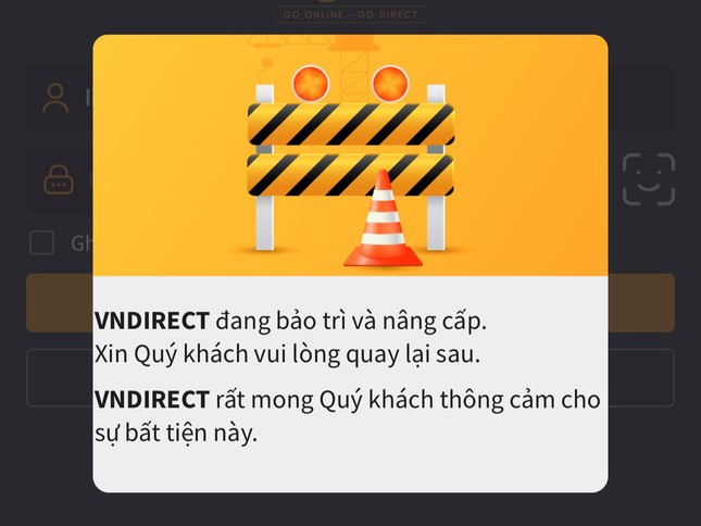 Hệ thống VNDirect chưa thể truy cập trong suốt phiên giao dịch sáng 25/3.