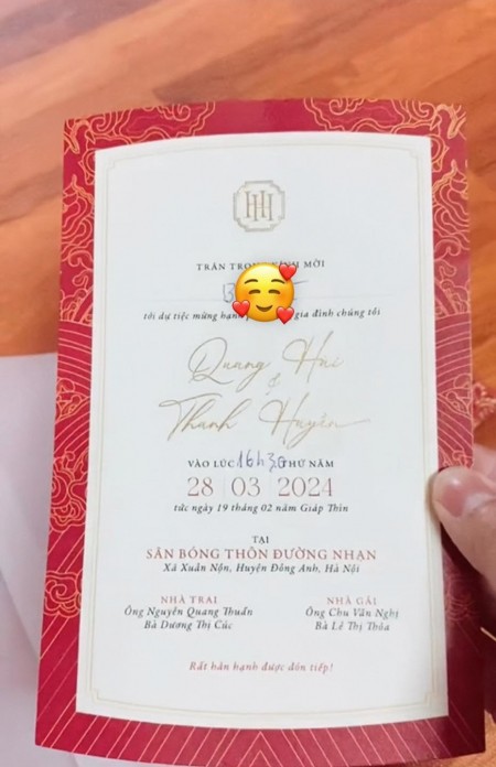 Thiệp mời cưới của Quang Hải