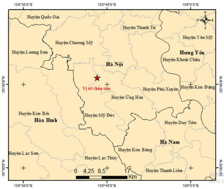 Trận động đất 4 độ richter xảy ra ở huyện Mỹ Đức (Hà Nội). Ảnh: Viện Vật lý địa cầu
