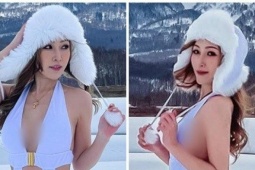 Hot girl diện bikini mỏng tang khoe dáng “bốc lửa” ở khu trượt tuyết