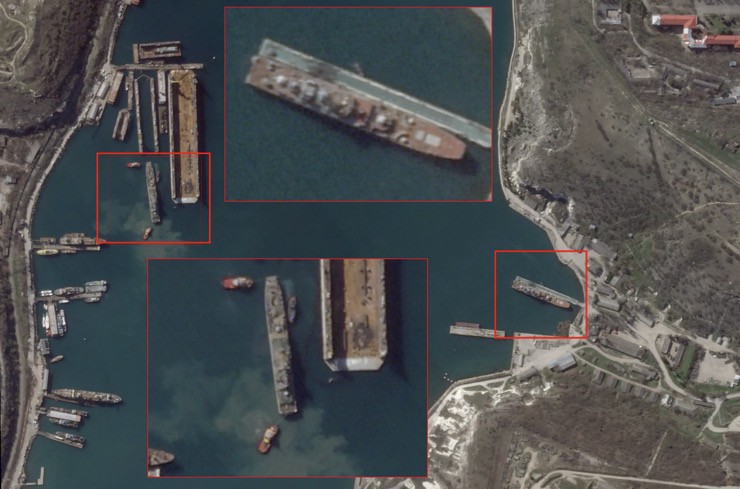 Ảnh chụp vệ tinh không cho thấy thiệt hại đối với hai tàu đổ bộ Nga trong cuộc tập kích của Ukraine ngày 24/3/2024.
