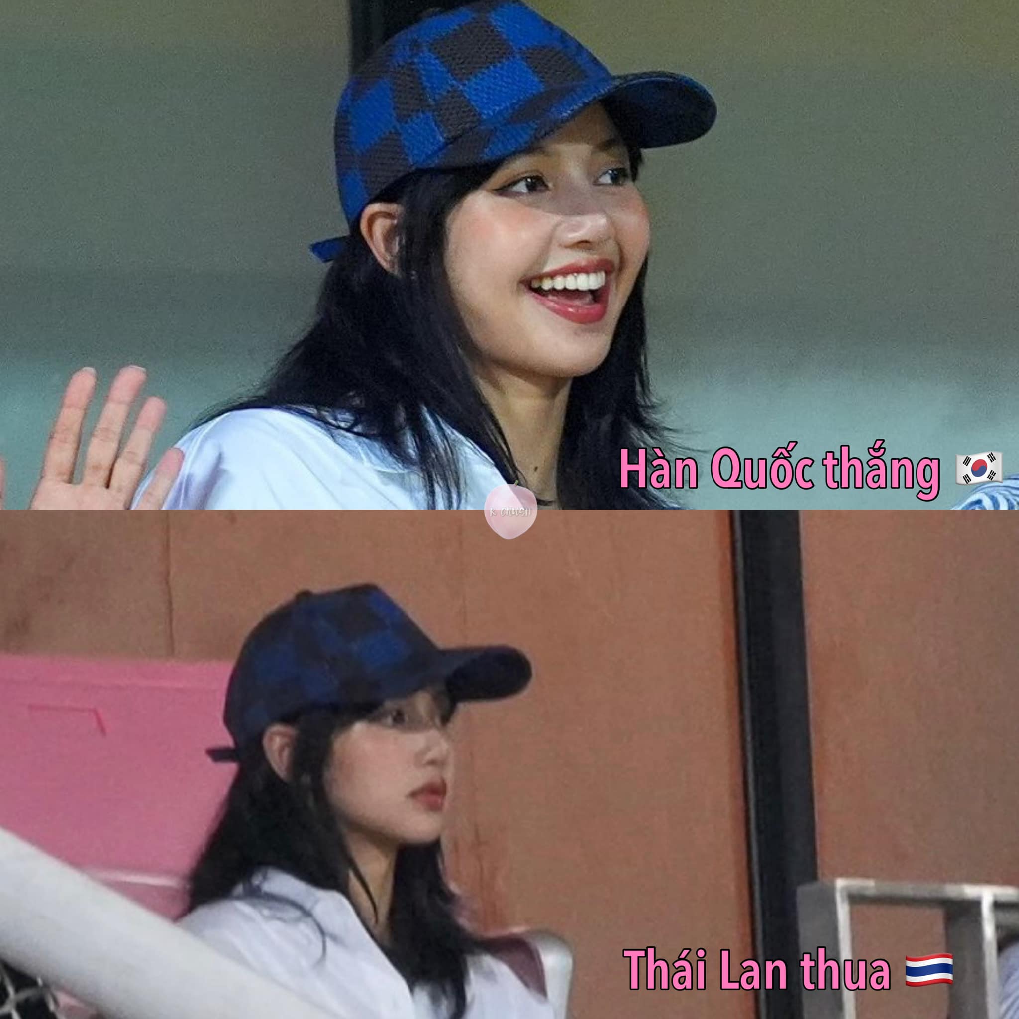Biểu cảm của Lisa khi Thái Lan thua Hàn Quốc 0-3 hiện đang viral trên mạng xã hội.