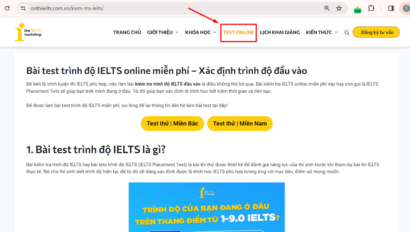 Bài test trình độ IELTS miễn phí tại Website Onthiielts.com.vn&nbsp;