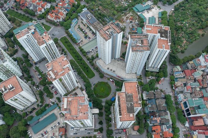 Khu vực dự án nhà ở xã hội Rice City Linh Đàm, quận Hoàng Mai nhìn từ trên cao. Ảnh: Vũ Luân