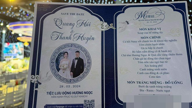 Thực đơn cỗ chính trong đám cưới của Quang Hải