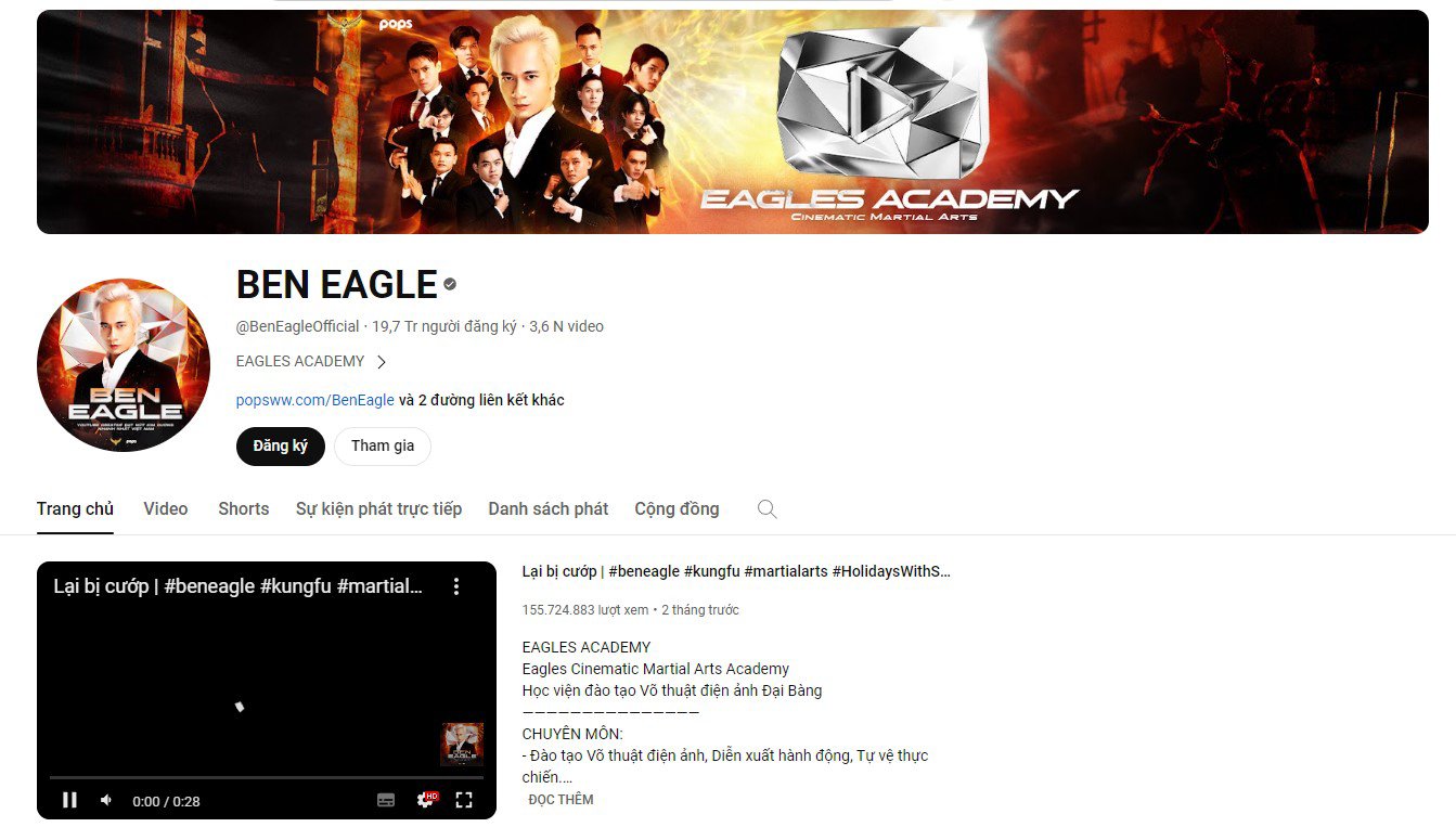 Những thống kê "khủng"&nbsp;từ kênh YouTube của Ben Eagle.