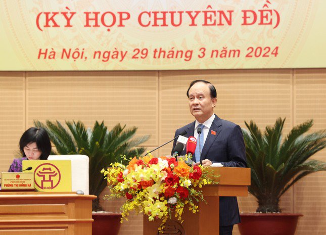 Ông Nguyễn Ngọc Tuấn, Chủ tịch HĐND TP. Hà Nội phát biểu khai mạc kỳ họp.