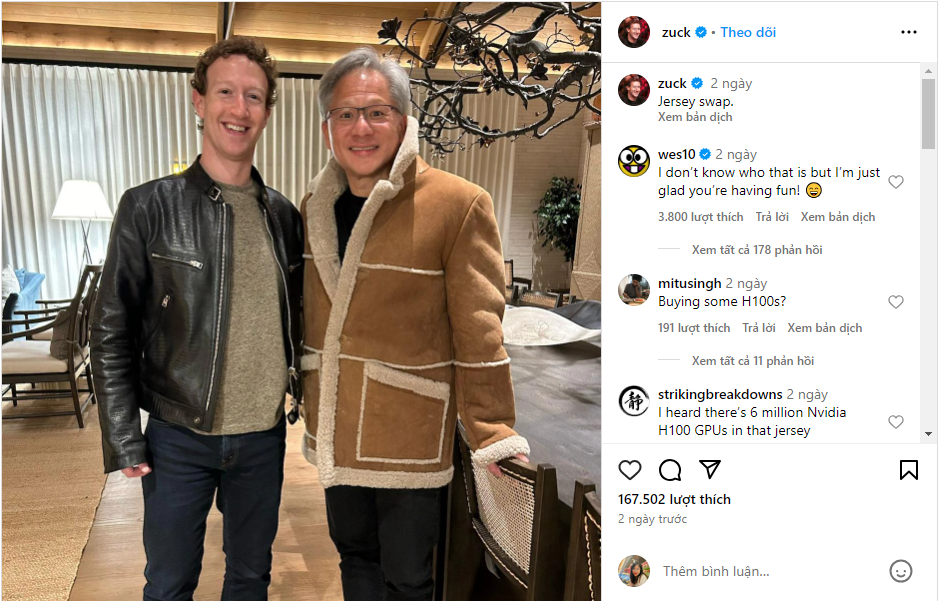 Hình ảnh đăng tải trên tài khoản Instagram của Mark Zuckerberg.