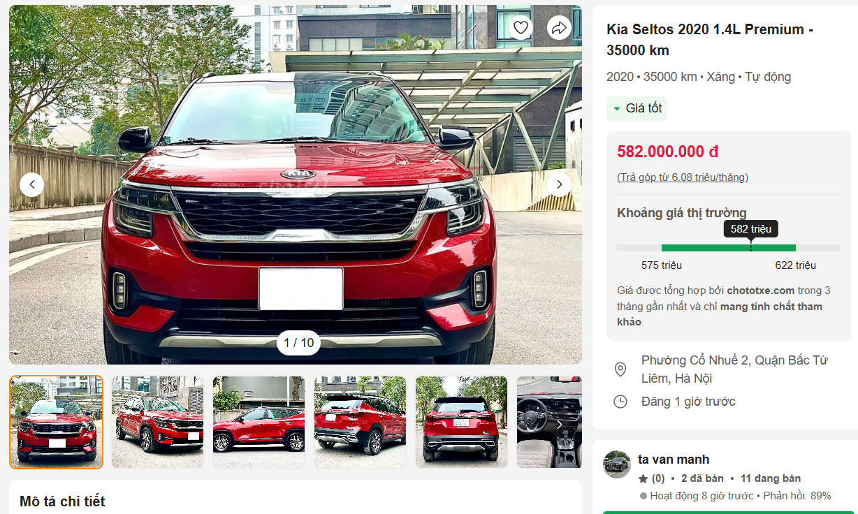 Tin rao bán chiếc&nbsp;Kia Seltos 2020 1.4L Premium cũ.