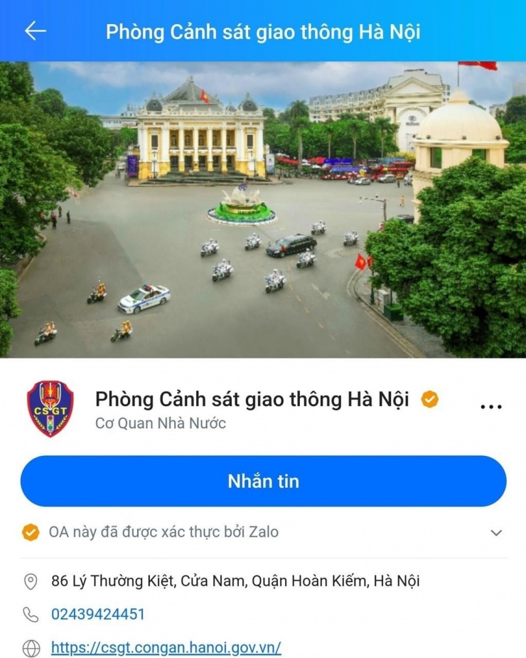 Trang Zalo của Phòng CSGT Công an TP Hà Nội. Ảnh chụp màn hình