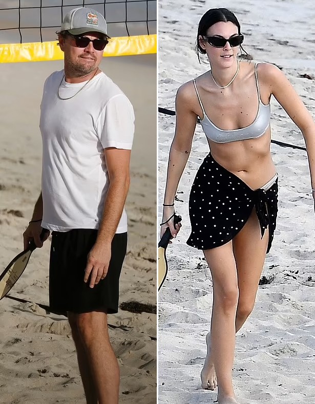 Leonardo DiCaprio và Vittoria Ceretti chơi pickleball trên bãi biển. Ảnh: Spread Pictures