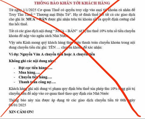 Cơ quan thuế khẳng định thông tin tất cả các giao dịch có ghi nội dung MUA – BÁN sẽ bị thu thuế 10% là giả mạo