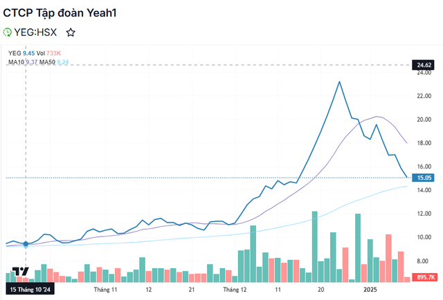 Cổ phiếu YEG tăng mạnh sau khi "Anh trai vượt ngàn chông gai" và "Chị đẹp đạp gió" gây tiếng vang trên thị trường nhưng sau thông báo ngừng sản xuất hai chương trình này, cổ phiếu đã giảm mạnh