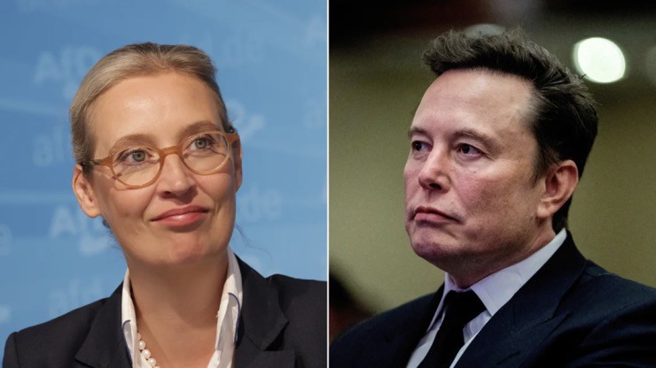 Lãnh đạo đảng cực hữu AfD của Đức, Alice Weidel (trái) và tỷ phú Mỹ Elon Musk. Ảnh: Reuters.