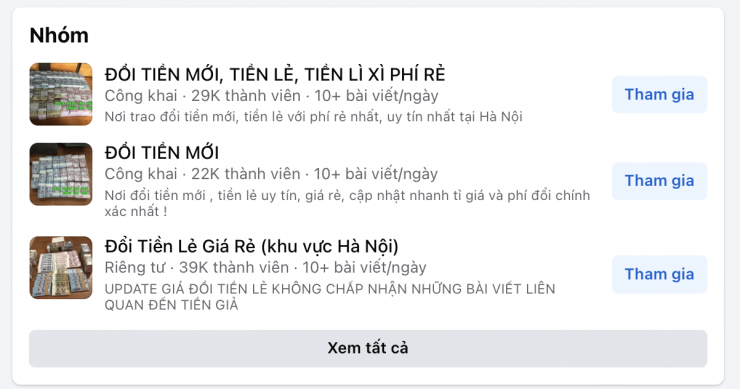 Các hội nhóm đổi tiền lẻ, tiền mới tràn lan trên MXH.