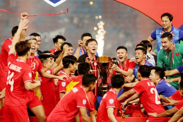 Đội tuyển Việt Nam ăn mừng chiến thắng tại AFF Cup 2024.