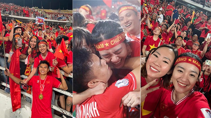 Tại AFF Cup 2024, nàng WAGs vỡ òa cảm xúc cùng chồng khi Việt Nam giành chiến thắng trên Sân Rajamangala, Thái Lan.
