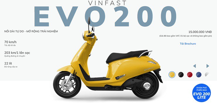 Giá Vinfast EVO200 và EVO200 Lite giảm chỉ còn 15 triệu đồng (Ảnh: Chụp màn hình).&nbsp;