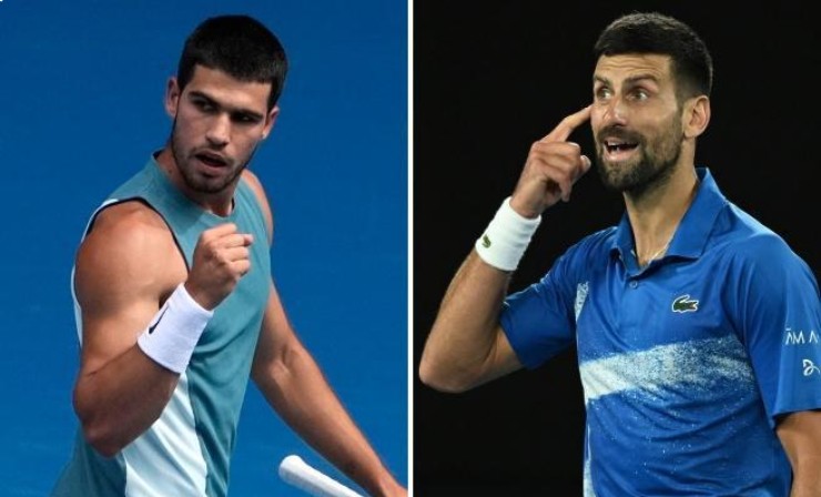 Alcaraz (bên trái) và Djokovic (bên phải) sẽ có lần thứ 8 đối đầu vào ngày 21/1