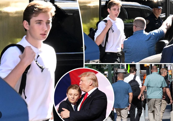 Barron Trump đến trường Đại học New York ngày đầu tiên hồi tháng 9. Ảnh: New York Post