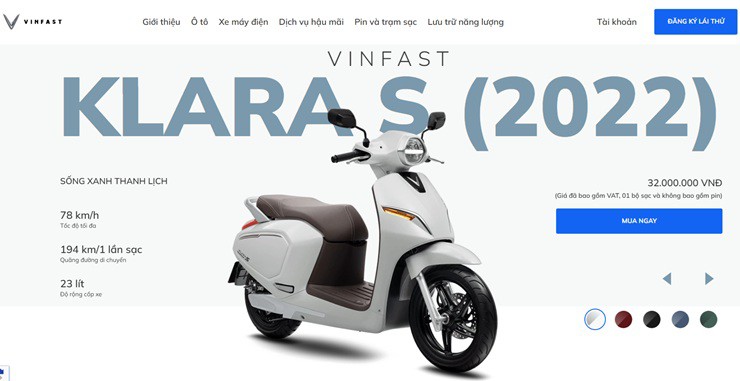 VinFast Klara S 2022 được giảm giá niêm yết (Ảnh: Chụp màn hình).&nbsp;