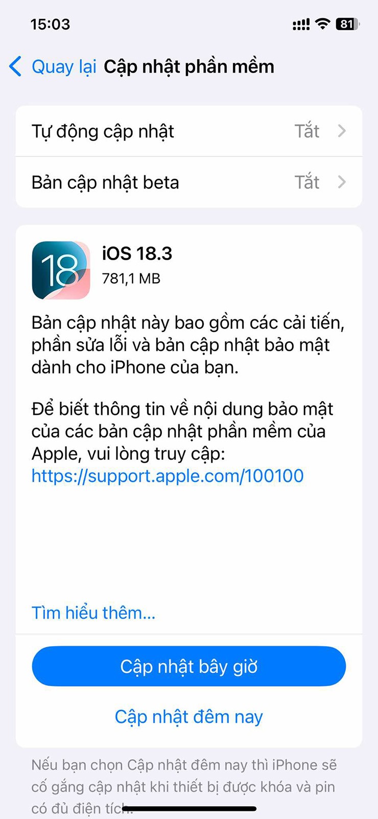 Các bước cập nhật iOS 18.3.