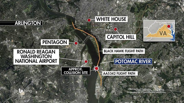 Vụ tai nạn xảy ra gần Lầu Năm Góc, Nhà Trắng và Đồi Capitol. (Ảnh: Fox News)