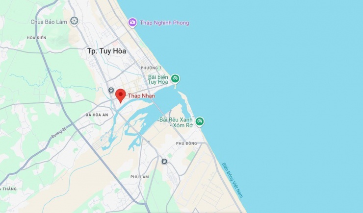 Vị trí di tích tháp Nhạn ở TP Tuy Hòa, tỉnh Phú Yên. Ảnh: Google Maps.