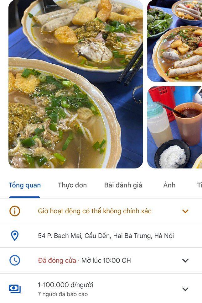 Thông tin quán bún riêu 54 Bạch Mai đóng cửa cũng hiện trên một số ứng dụng.