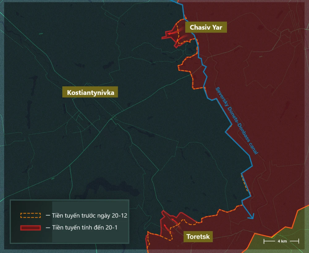 Nga đánh ở Toretsk và Chasiv Yar, mở đường tiến tới Kostiantynivka. Ảnh: LOSTARMOUR.INFO