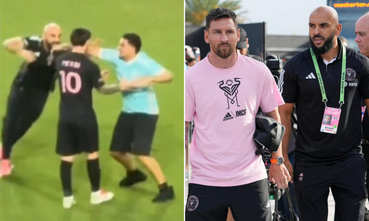 Chueko (áo đen, bên phải) được David Beckham đích thân chọn để bảo vệ Messi (áo hồng)