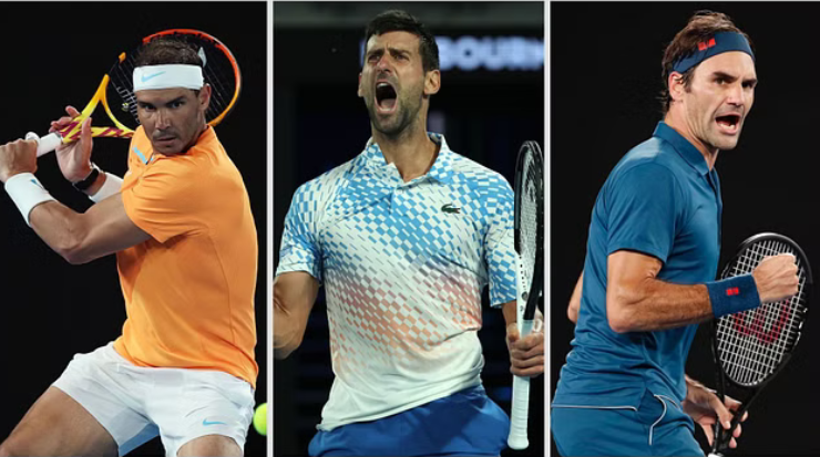 Các tay vợt thuộc nhóm "Big 3" vĩ đại gồm Nadal, Djokovic, Federer (từ bên trái qua)