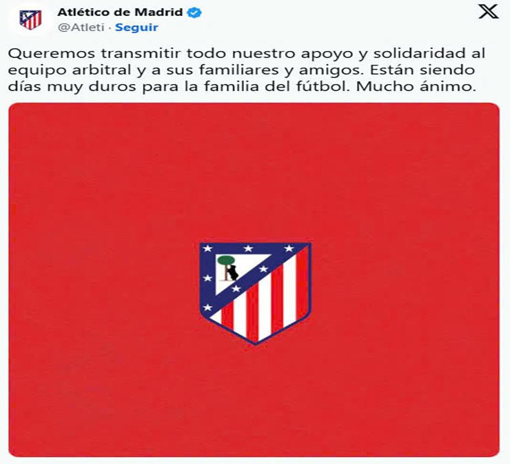 Trang chủ Atletico Madrid đăng bài ủng hộ Ủy ban Trọng tài La Liga