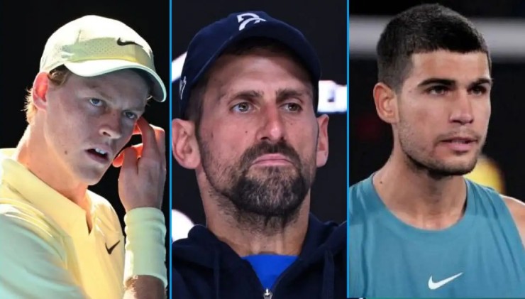 Djokovic (giữa) coi trọng tài năng và tính cách của Alcaraz (bên phải) hơn Sinner (bên trái)