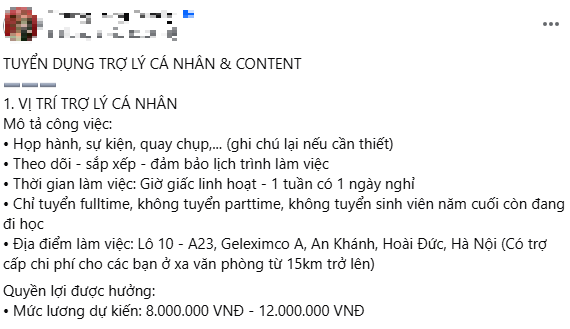 Nghệ sĩ&nbsp;tuyển trợ lý cá nhân với mức lương khởi điểm 8 triệu đồng làm dậy sóng cộng đồng mạng.