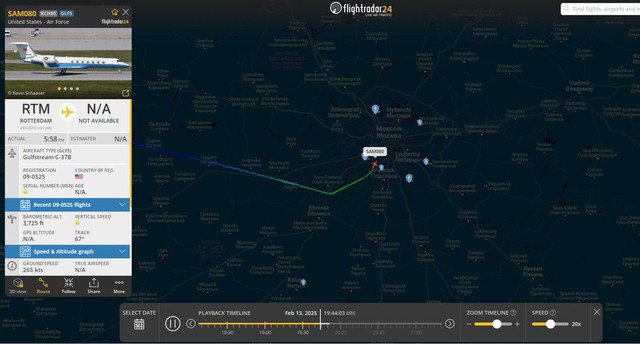 Dữ liệ theo dõi chuyến bay của máy bay Gulfstream C-37B từ Mỹ đến Nga. (Nguồn: Flightradar24)