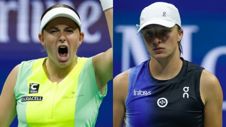 Swiatek (bên phải) lần thứ 5 thua&nbsp;Ostapenko (bên trái) hôm 15/2