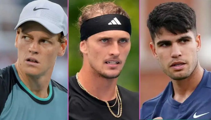 Cho tới ngày 4/5, Sinner (bên trái) chỉ biết nhìn Zverev (giữa) và Alcaraz (bên phải) giành thêm điểm ATP