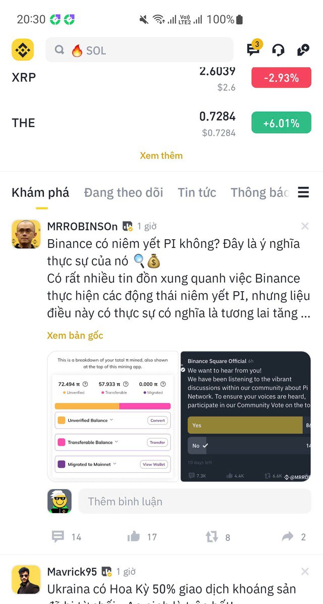 Các tin tức về Pi Network áp đảo trên sàn Binance.